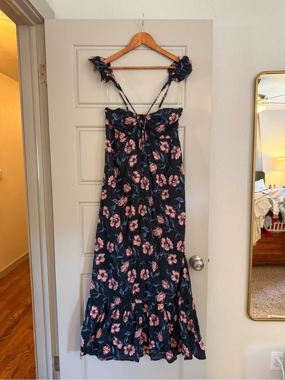 Xhilaration Navy Maxi Dress with Pink Floral Print